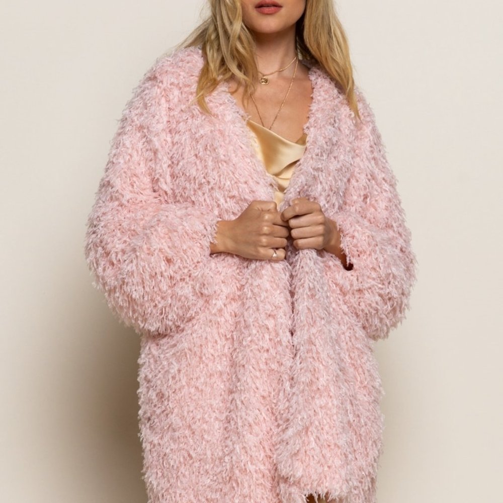 NWT POL Pink Faux Feather Fur Lined Jacket Large - Picture 3 of 6